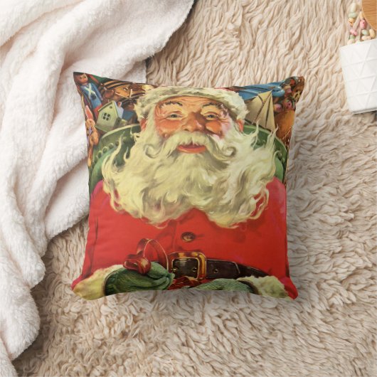 おもちゃのあるソリのヴィンテージクリスマスサンタクロース クッション (ブランケット)