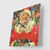 おもちゃのあるソリのヴィンテージクリスマスサンタクロース スクエア壁時計 (傾斜)