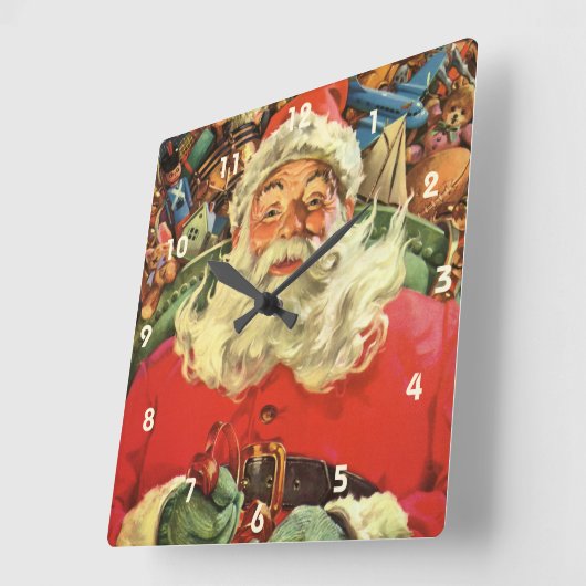 おもちゃのあるソリのヴィンテージクリスマスサンタクロース スクエア壁時計 (傾斜)