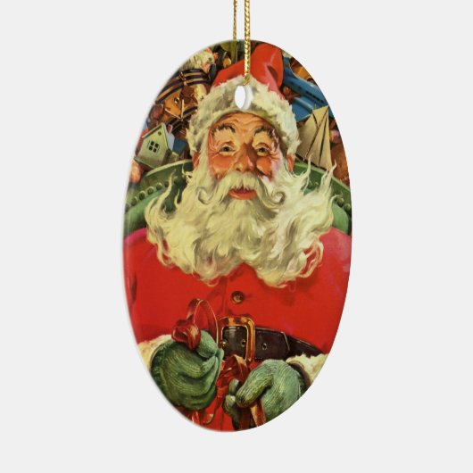 おもちゃのあるソリのヴィンテージクリスマスサンタクロース セラミックオーナメント (右)