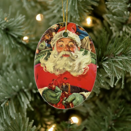 おもちゃのあるソリのヴィンテージクリスマスサンタクロース セラミックオーナメント (ツリー)