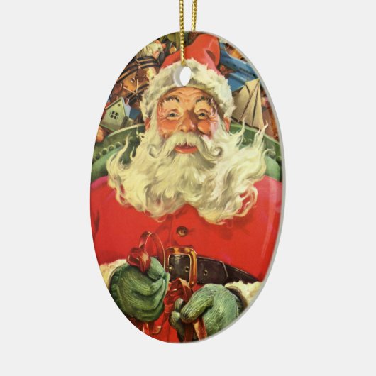 おもちゃのあるソリのヴィンテージクリスマスサンタクロース セラミックオーナメント (左)