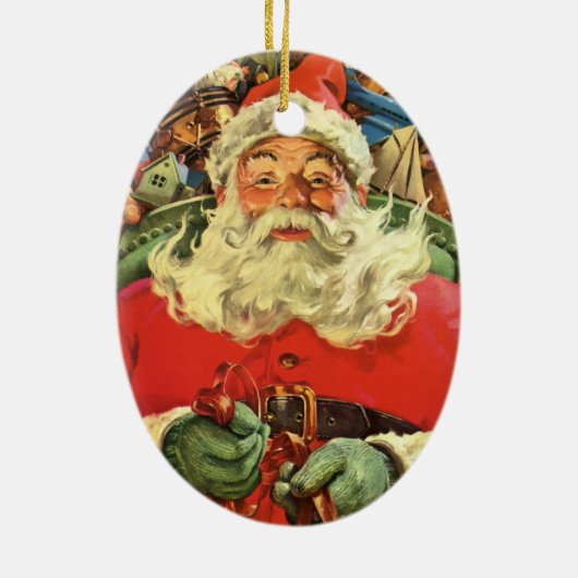 おもちゃのあるソリのヴィンテージクリスマスサンタクロース セラミックオーナメント (裏面)