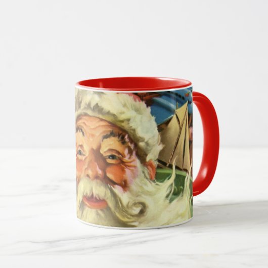 おもちゃのあるソリのヴィンテージクリスマスサンタクロース マグカップ (正面右)