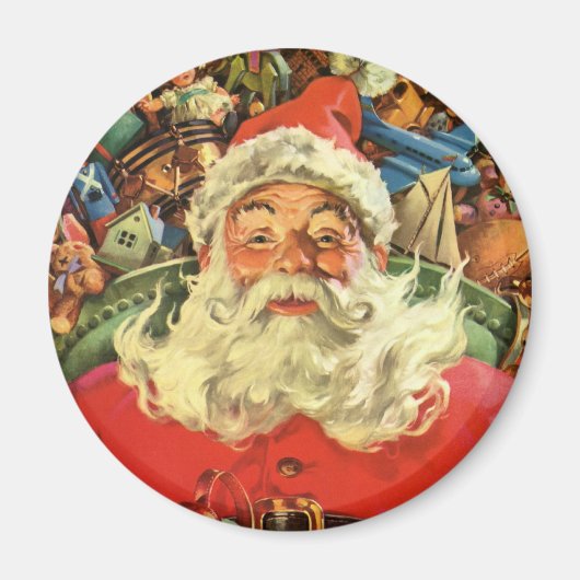 おもちゃのあるソリのヴィンテージクリスマスサンタクロース マグネット (正面)