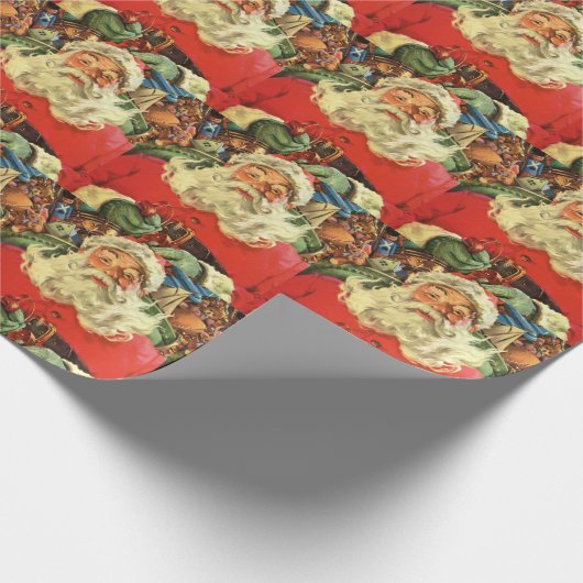 おもちゃのあるソリのヴィンテージクリスマスサンタクロース ラッピングペーパー (角)