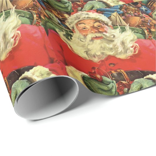おもちゃのあるソリのヴィンテージクリスマスサンタクロース ラッピングペーパー (ロールコーナー)