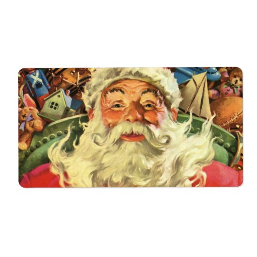 おもちゃのあるソリのヴィンテージクリスマスサンタクロース ラベル (正面)