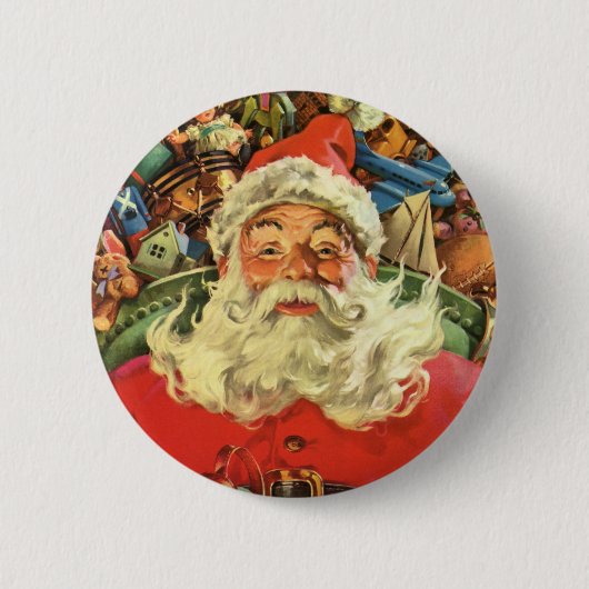 おもちゃのあるソリのヴィンテージクリスマスサンタクロース 缶バッジ (正面)