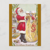 . .おもちゃのたっぷりサックを持つサンタクロース シーズンポストカード (正面)