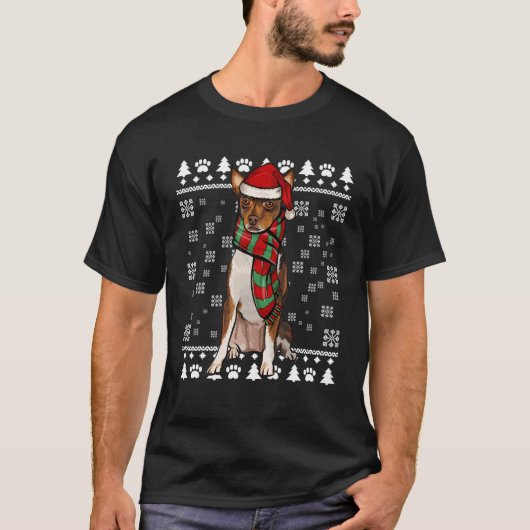 おもちゃのキツネテリアドッグサンタハットクリスマス醜いクリスマス Tシャツ (正面)