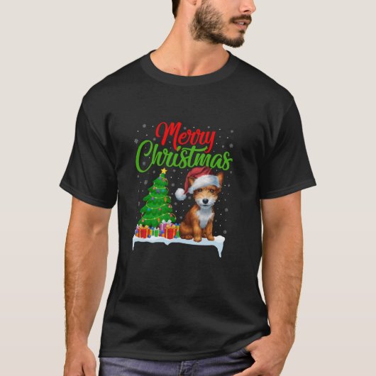 おもちゃのキツネテリア犬クリスマスツリーのライトクリスマス犬 Tシャツ (正面)