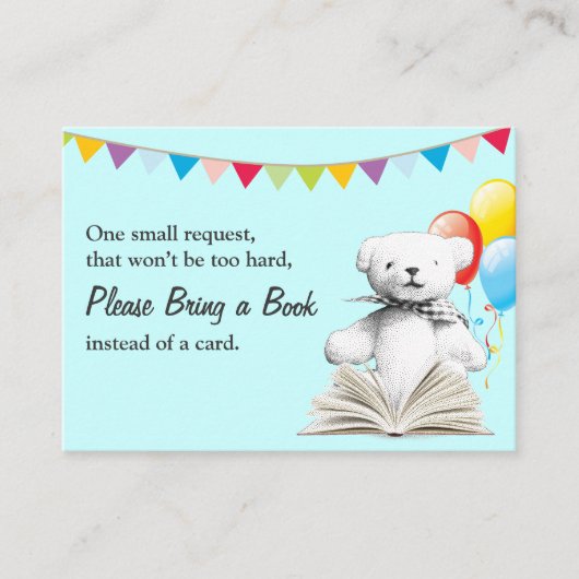 おもちゃのクマ にお絵本を持ってきて 赤ちゃんのお祝いカード エンクロージャーカード (正面)