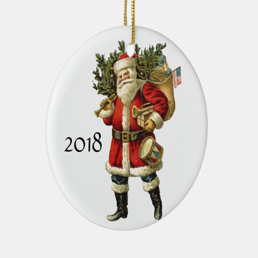 おもちゃのクリスマスの袋とのヴィンテージサンタクロース セラミックオーナメント (右)