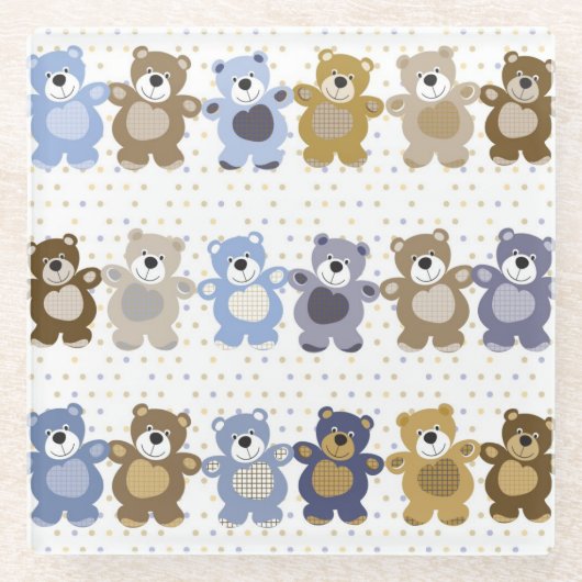 おもちゃのテディー・ベアのパターン ガラスコースター (正面)