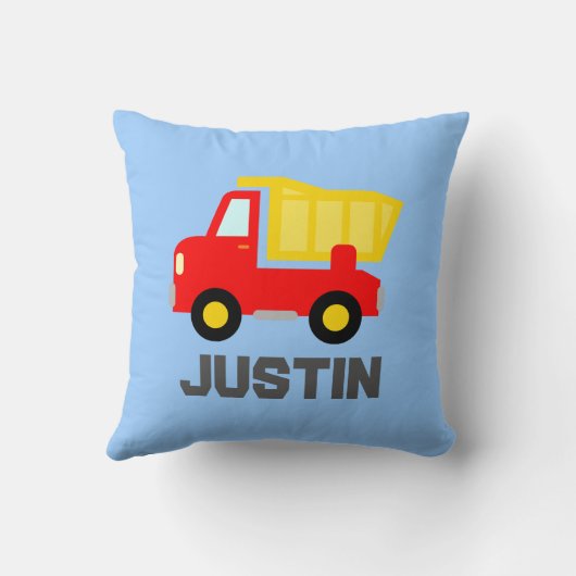 おもちゃのトラックと名前を持つ子供のパーソナライズされた枕 クッション (裏面)