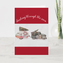 おもちゃのトラックと旅行トレーラーのクリスマスの休日 カード