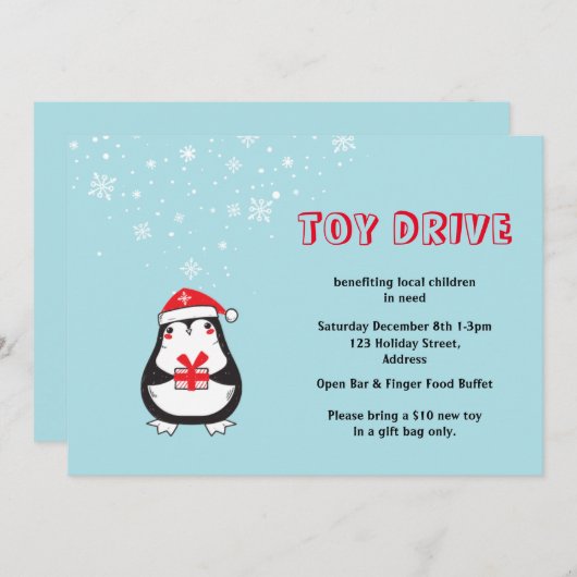 おもちゃのドライブかわいいサンタペンギン 招待状 (正面/裏面)