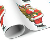 おもちゃのバッグが付いているサンタ ラッピングペーパー (ロールコーナー)