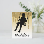 おもちゃのブランコに座る女の子 ゴールド グリッター ドリップ オンブレ    ポストカード (スタンド正面)