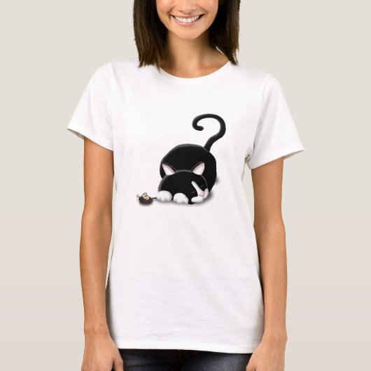 おもちゃのマウスを使った漫画子猫 Tシャツ (正面)