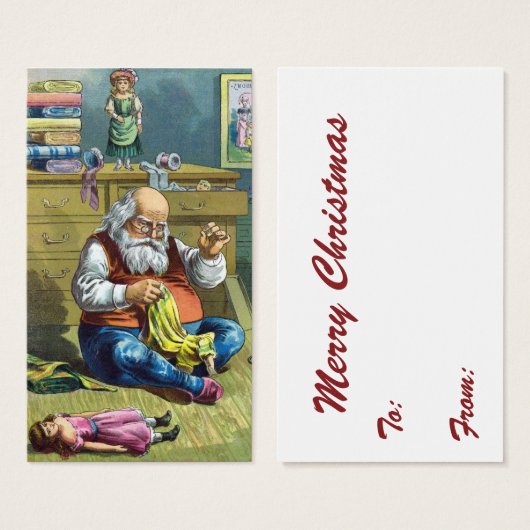 おもちゃの人形を作るサンタクロース、ビンテージクリスマス (正面&裏面)