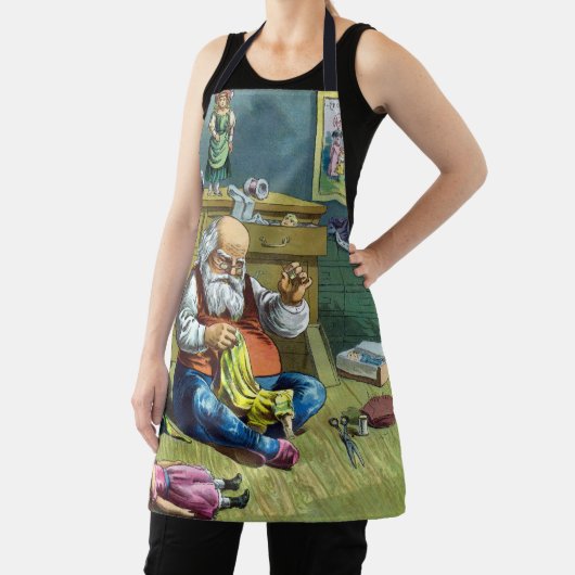 おもちゃの人形を作るサンタクロース、ビンテージクリスマス エプロン (インサイチュ)