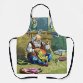 おもちゃの人形を作るサンタクロース、ビンテージクリスマス エプロン (正面)