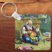 おもちゃの人形を作るサンタクロース、ビンテージクリスマス キーホルダー (正面)