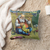 おもちゃの人形を作るサンタクロース、ビンテージクリスマス クッション (ブランケット)