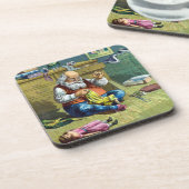 おもちゃの人形を作るサンタクロース、ビンテージクリスマス コースター (左側)