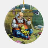 おもちゃの人形を作るサンタクロース、ビンテージクリスマス セラミックオーナメント (裏面)