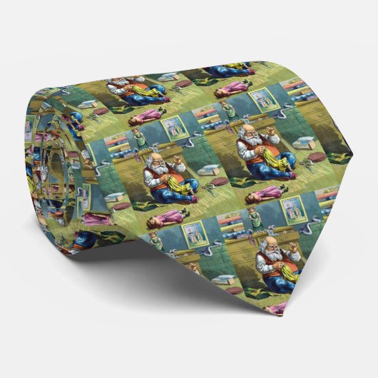 おもちゃの人形を作るサンタクロース、ビンテージクリスマス ネクタイ (ロール)