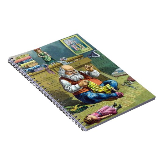 おもちゃの人形を作るサンタクロース、ビンテージクリスマス ノートブック (右側)