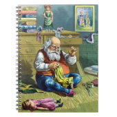 おもちゃの人形を作るサンタクロース、ビンテージクリスマス ノートブック (正面)