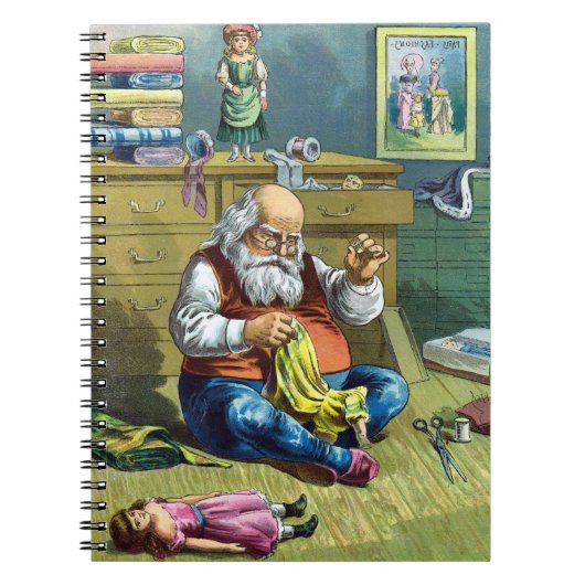 おもちゃの人形を作るサンタクロース、ビンテージクリスマス ノートブック (正面)