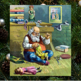 おもちゃの人形を作るサンタクロース、ビンテージクリスマス ポスター