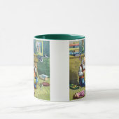 おもちゃの人形を作るサンタクロース、ビンテージクリスマス マグカップ (中央)