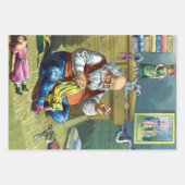 おもちゃの人形を作るサンタクロース、ビンテージクリスマス ラッピングペーパーシート (正面2)