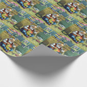 おもちゃの人形を作るサンタクロース、ビンテージクリスマス ラッピングペーパー (角)