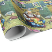 おもちゃの人形を作るサンタクロース、ビンテージクリスマス ラッピングペーパー (ロールコーナー)