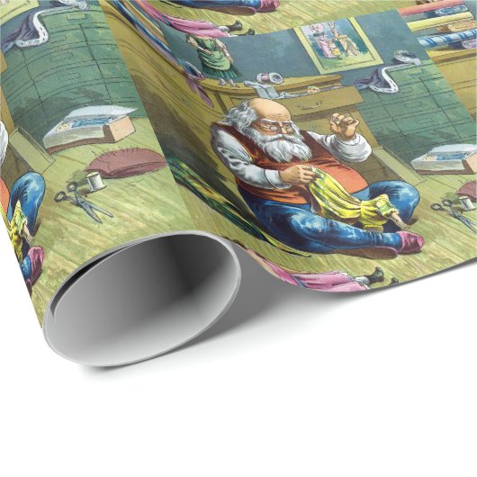 おもちゃの人形を作るサンタクロース、ビンテージクリスマス ラッピングペーパー (ロールコーナー)