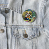 おもちゃの人形を作るサンタクロース、ビンテージクリスマス 缶バッジ (インサイチュ)