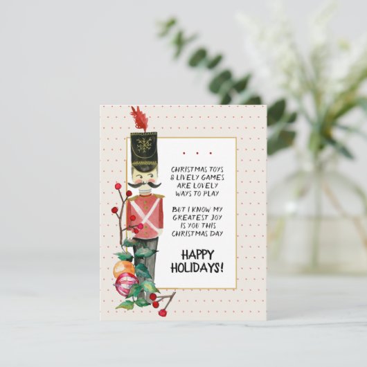 おもちゃの兵隊のクリスマス詩 水彩画 ホリデー 赤 シーズンカード (スタンド正面)
