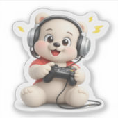 おもちゃの列車と遊ぶかわいいクマのキャラクター シール (正面)