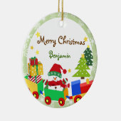 おもちゃの列車のクリスマスのオーナメントのかわいい雪だるま セラミックオーナメント (右)