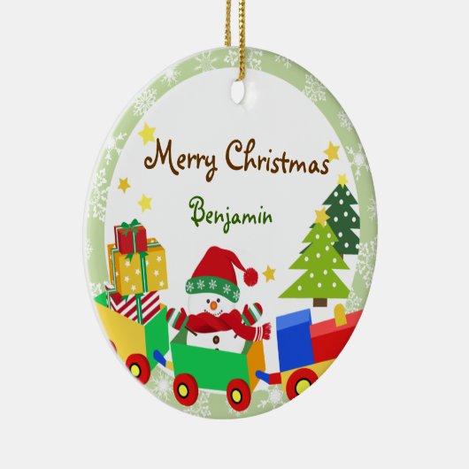 おもちゃの列車のクリスマスのオーナメントのかわいい雪だるま セラミックオーナメント (右)