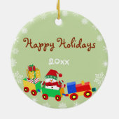 おもちゃの列車のクリスマスのオーナメントのかわいい雪だるま セラミックオーナメント (裏面)
