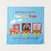 おもちゃの列車の幼児男子誕生日青 タペストリー (正面)