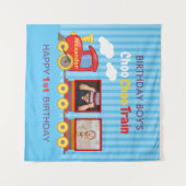 おもちゃの列車　幼児の男の子の誕生日　青 タペストリー (正面(横))